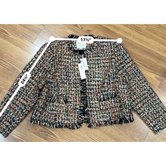 L'AGENCE Angelina Gold black Tweed Plaid Jacket fringe trim size 18 - Picture 6 of 16